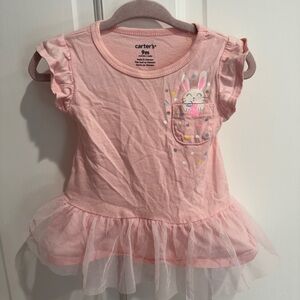 NWOT Carter's 9M Girls Pink Bunny Tulle Short Sleeve Top Blouse for Easter